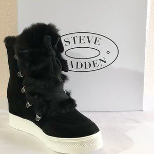 Steve Madden Wharton Black Suede Faux Fur Booties